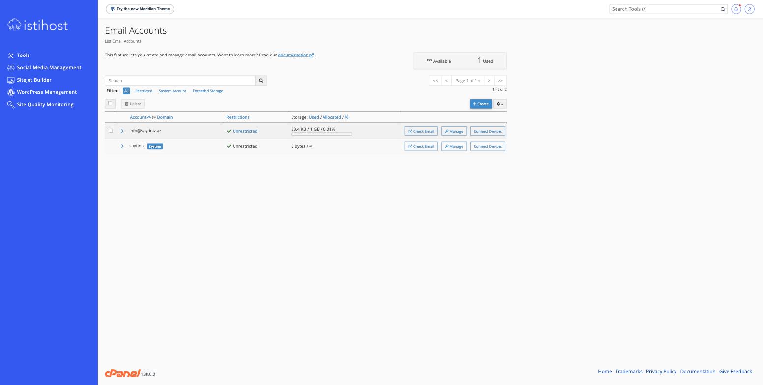 Email Accounts siyahısı